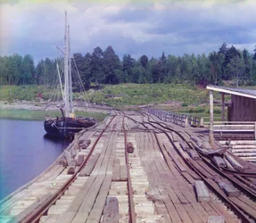 Dam ved Lizhma Station, Karelia, på Murmansk-jernbanen, 1905-1915